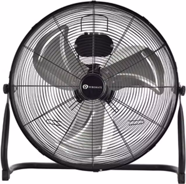 PureMate Black and Silver Metal Floor Fan with 50.8 cm Diameter and 120 cm Height