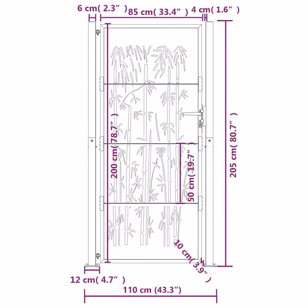 Berkfield Home Beautiful Garden Gate in Anthracite Grey Steel with Bamboo Design, W: 105 cm, H: 205 cm – 6