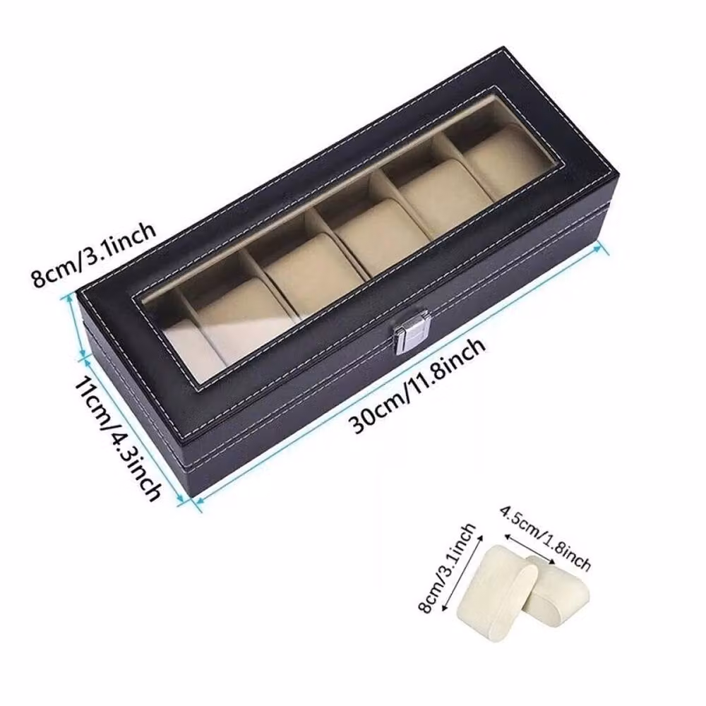 NESTLUNE 6-Grid PU Leather Watch Box for Women's Watch Collection in Black – 2
