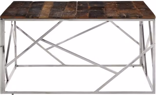 Berkfield Home Modern Square Coffee Table in Silver Stainless Steel and Solid Wood