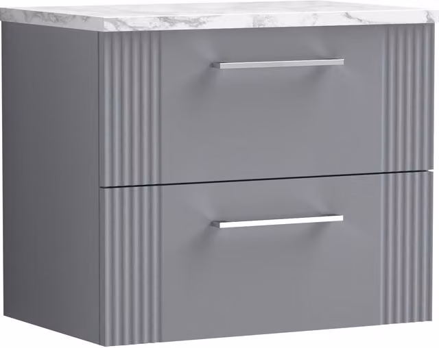 Balterley Modern 2 Drawer Wall Hung Vanity Unit with Marble Laminate Worktop, Grey, Width: 60 cm