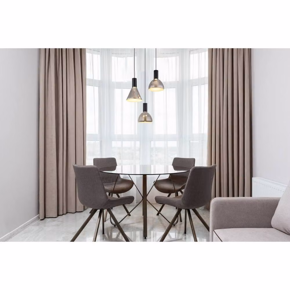 Netlighting Labora Cluster Pendant Light in Matt Black with Smoke Glass Shades, 3x LED 3000K Warm White – 2