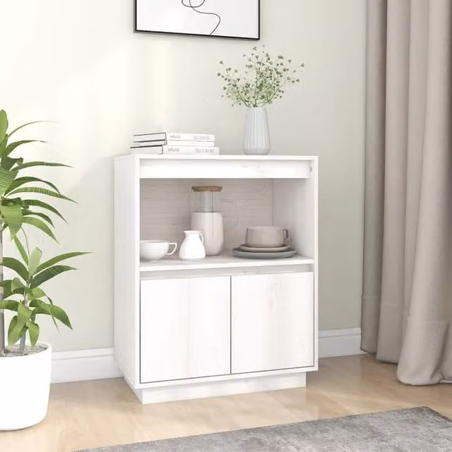 Berkfield Home White Solid Wood Pine Sideboard, W/D/H: 60 x 34 x 75 cm