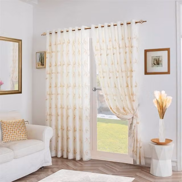 Livinluxury Gold Leaf Embroidered Tulle Voile Curtains, W/H: 147 x 229 cm