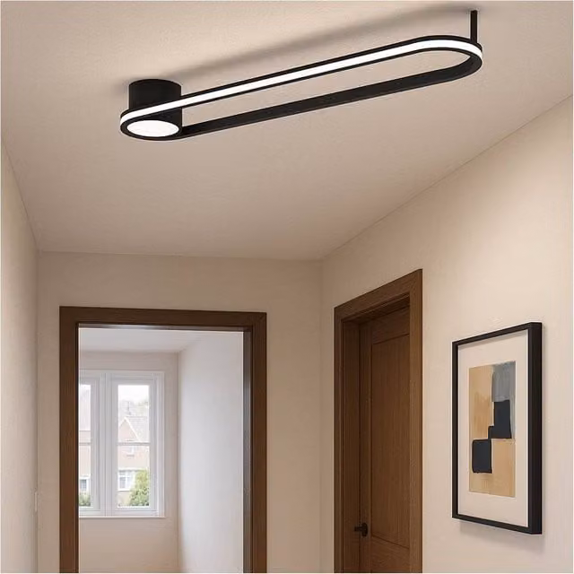 Loops Modern Black LED Ring Ceiling Light with Included Bulb