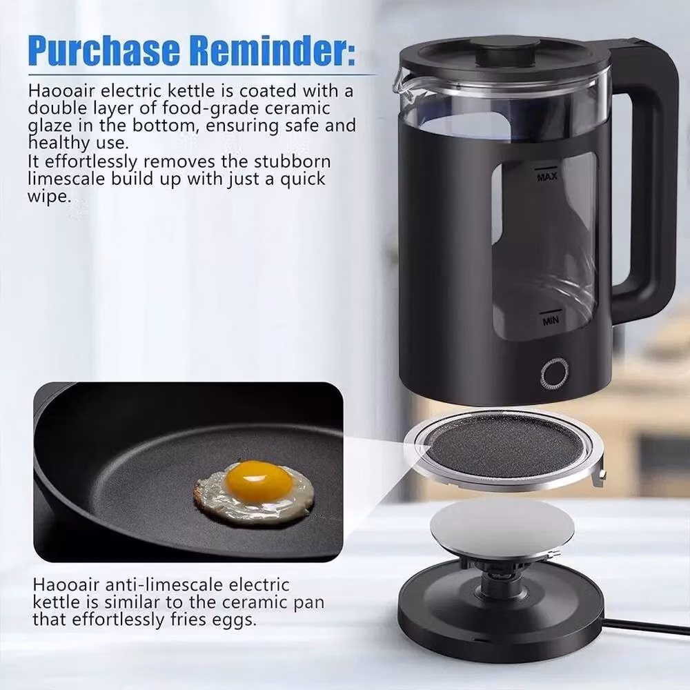 PAWNORA Quiet Electric Glass Kettle, Black, 2 l – 2