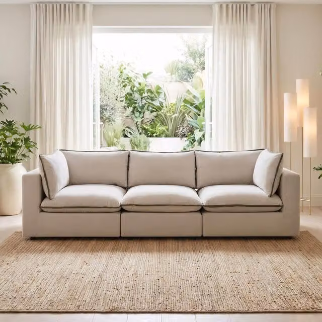 Furniturebox UK Echo 3 Seater Modular Sofa in Beige and Green Fabric