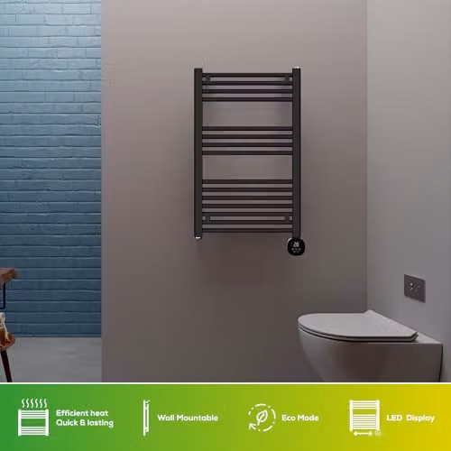 TCP Smart Black Ladder Style Towel Rail Radiator with WiFi and App Control, W/H: 85 x 50 cm – 2