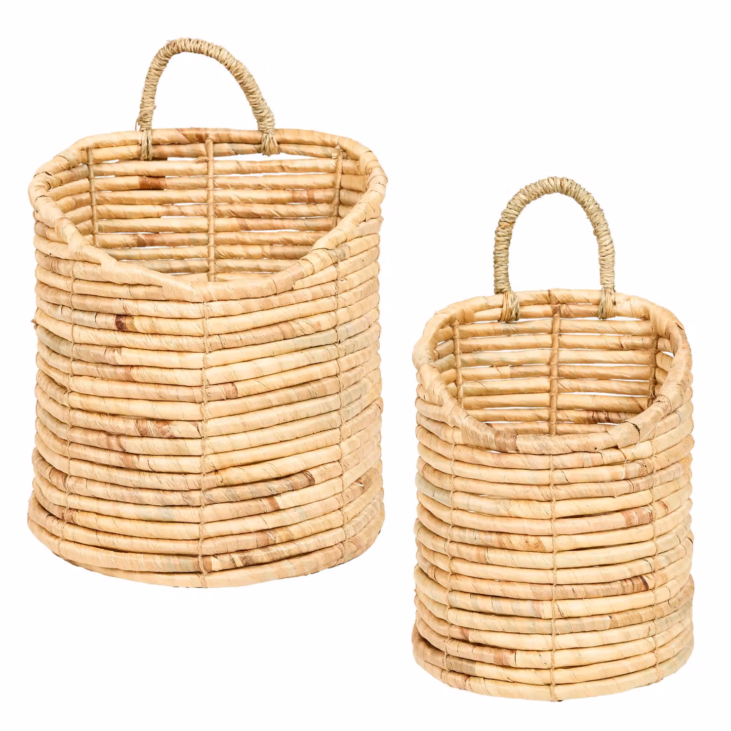 Dibor Set of 2 Long Open Weave Water Hyacinth Indoor Storage Wall Baskets with Handles in Beige – 2