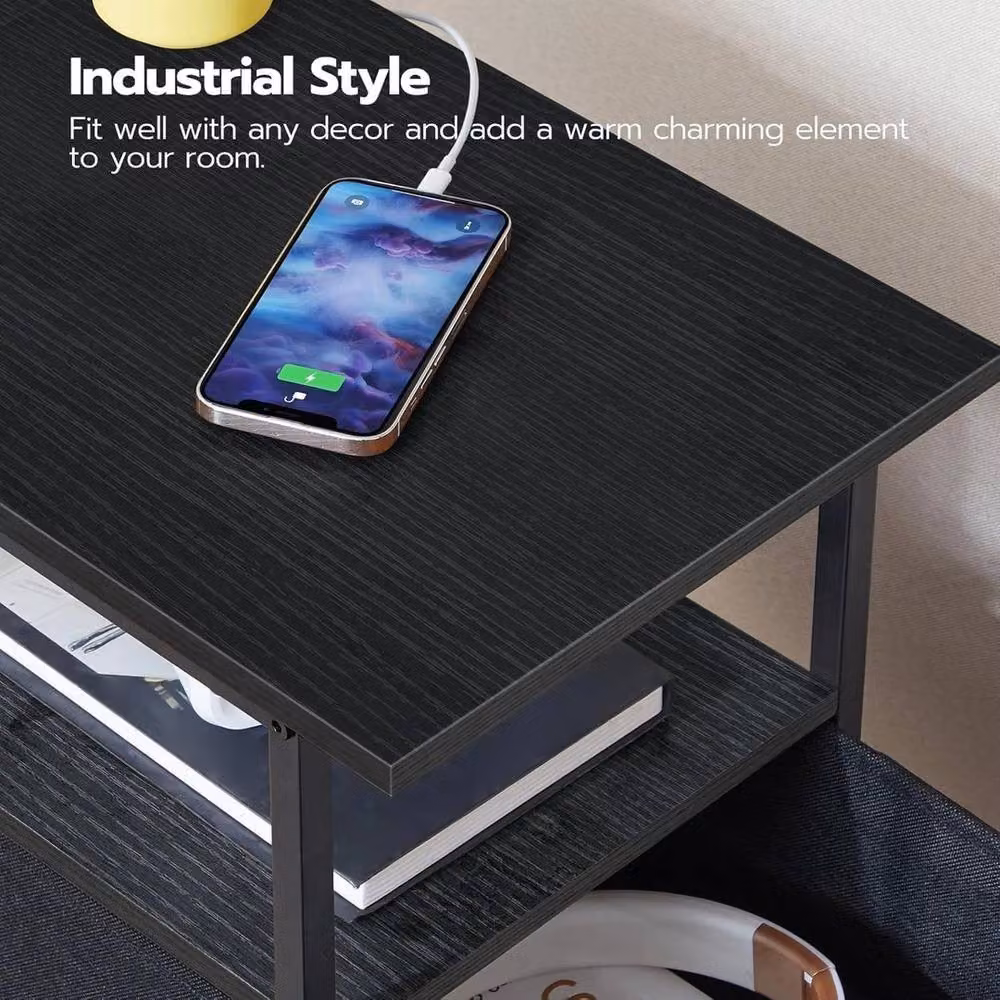 FORGEVIO Black Bedside Table with Charging Station – 4