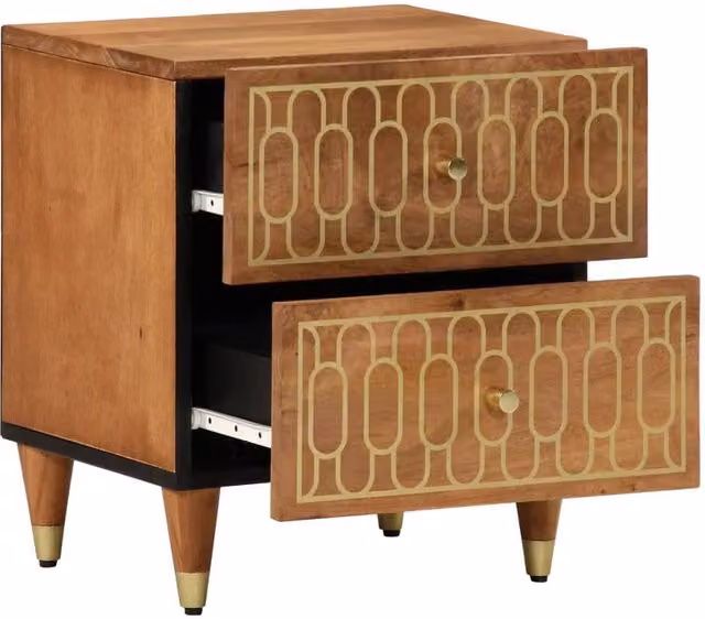 Berkfield Home Beautiful Bedside Cabinets, Set of 2, Brown Solid Mango Wood, W/D/H: 40 x 33 x 46 cm
