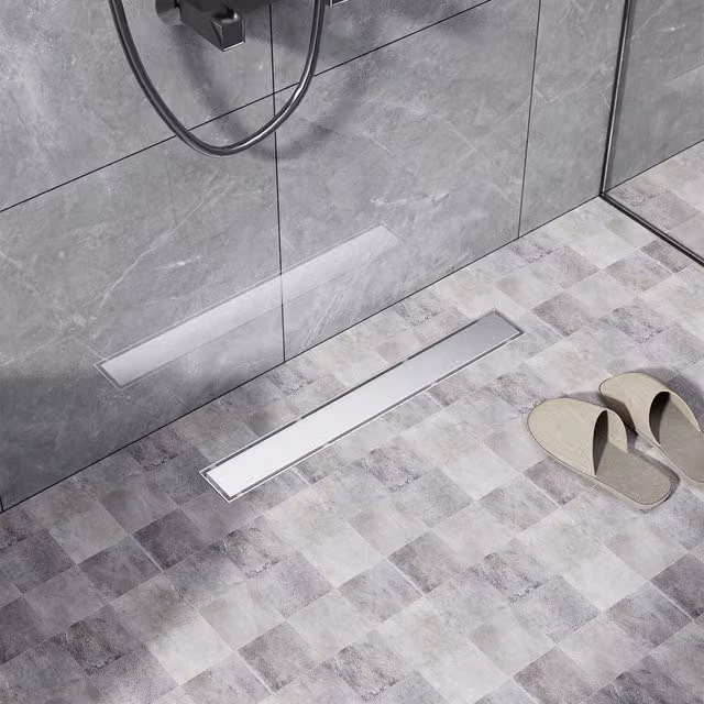 Living and Home 50cm Stainless Steel 2-in-1 Siphonic Linear Shower Drain in Silver with Odour Trap and Hair Filter – 1