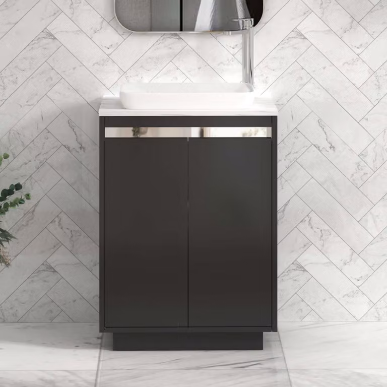 Royal Bathrooms Orion 800mm Matt Obsidian Black Floor Standing 2 Door Vanity Unit with Qubix Basin and Chrome Accent Trim