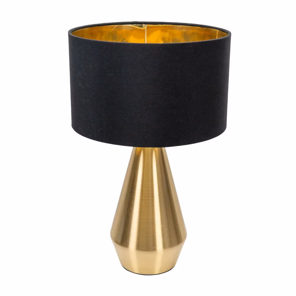 ValueLights Jax Antique Brass Dimmable Touch Table Lamp with Fabric Cylinder Shade and Warm White Bulb in Black and Gold – 2