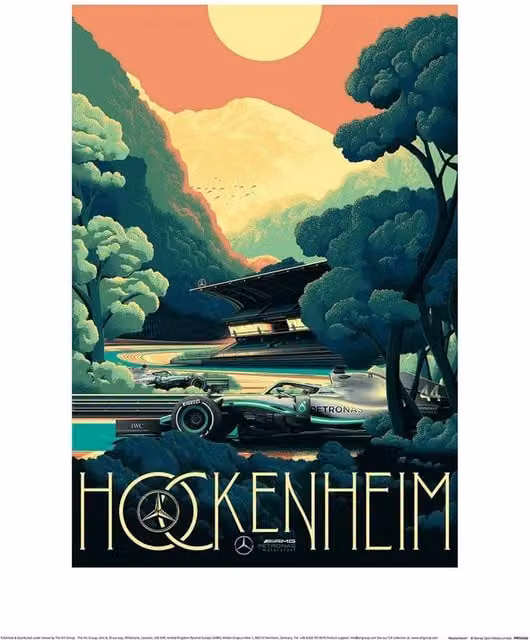 ZOOM Hockenheim Formula 1 Retro Graphic Paper Poster in Light Green and Multicolour