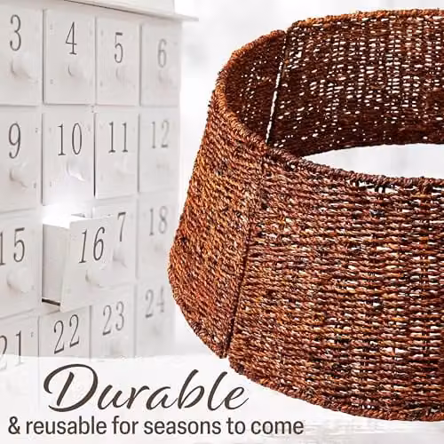 Deco Express Woven Rattan Christmas Tree Skirt, Brown, Top Diameter: 51 cm, Base Diameter: 66 cm, Height: 25 cm – 4