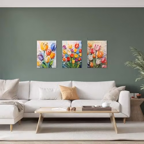 Simpa 3 Panel Floral Canvas Wall Art, Multicolour Botanical Flower Design, W/H: 180 x 60 cm – 4