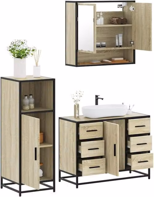 Berkfield Home 3 Piece Bathroom Furniture Set in Sonoma Oak Brown