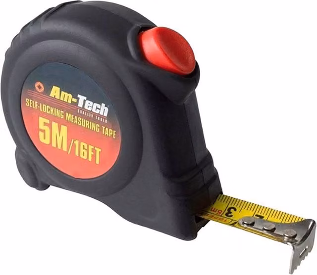Amtech Self Locking Tape Measure, 5m x 19mm, Black and Multicolour