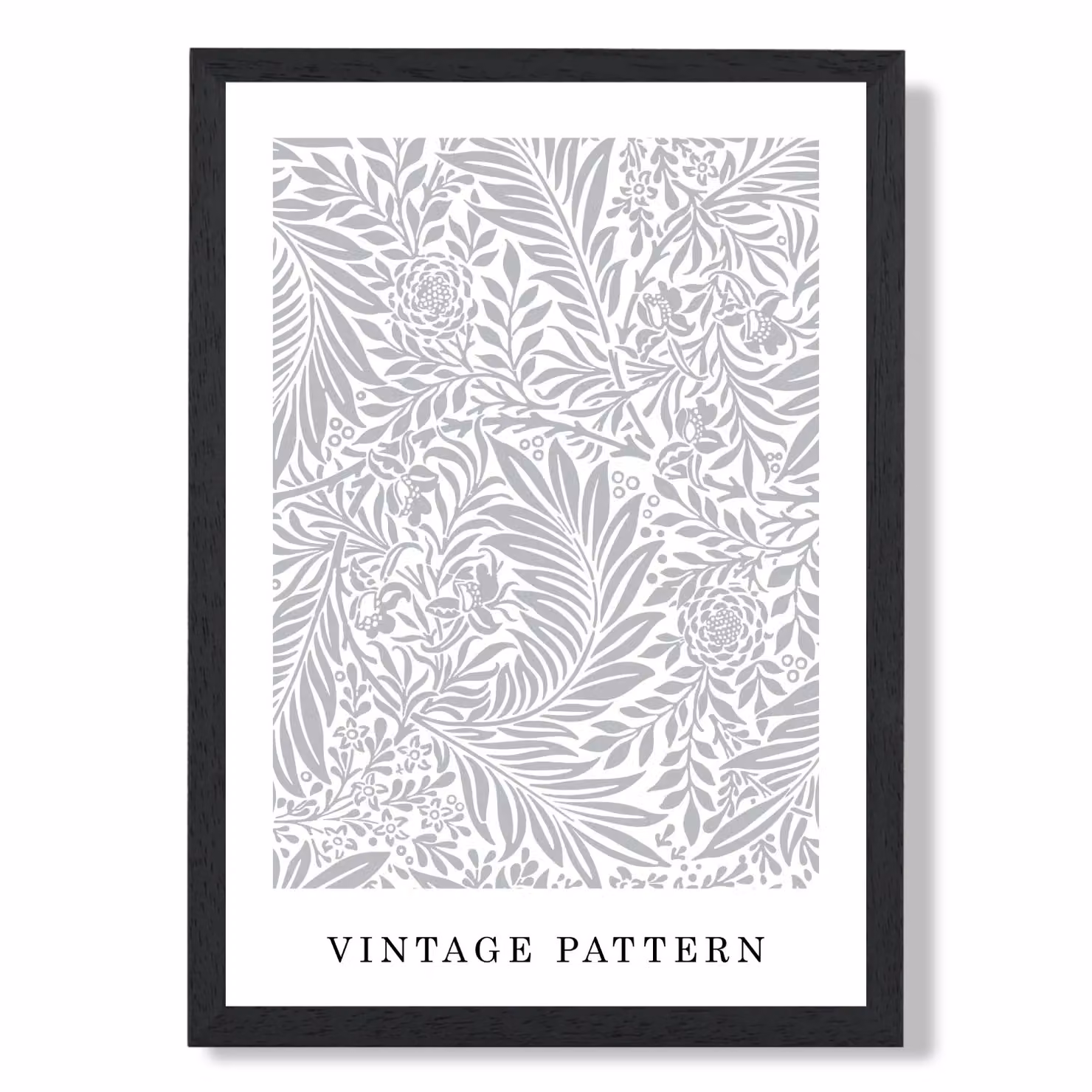ARTZE Vintage William Morris Larkspur Floral Art Print in Grey and White with Black Frame, A3 – 2