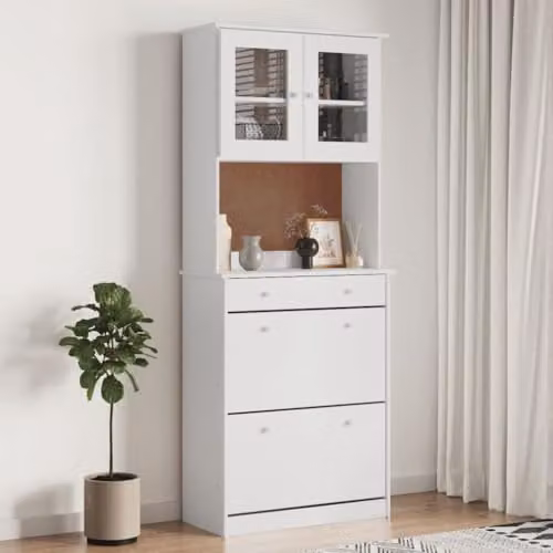 vidaXL ALTA Highboard in White Solid Wood Pine with Glass Doors, W/D/H: 77 x 35 x 188 cm – 2