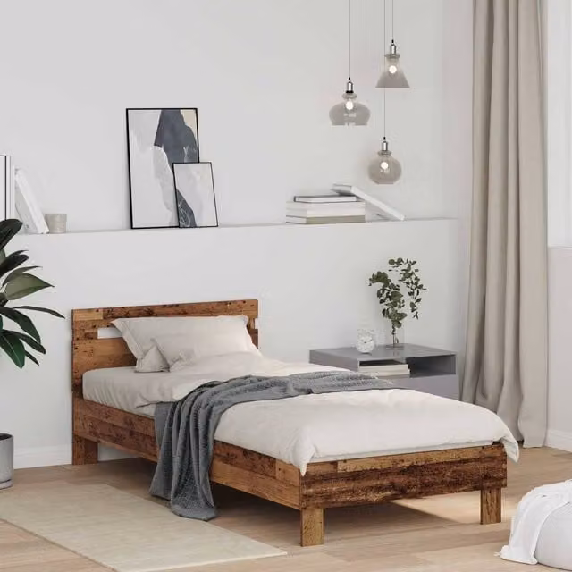 Berkfield Home Modern Bed Frame in Old Wood Brown, W: 75 cm, L: 190 cm