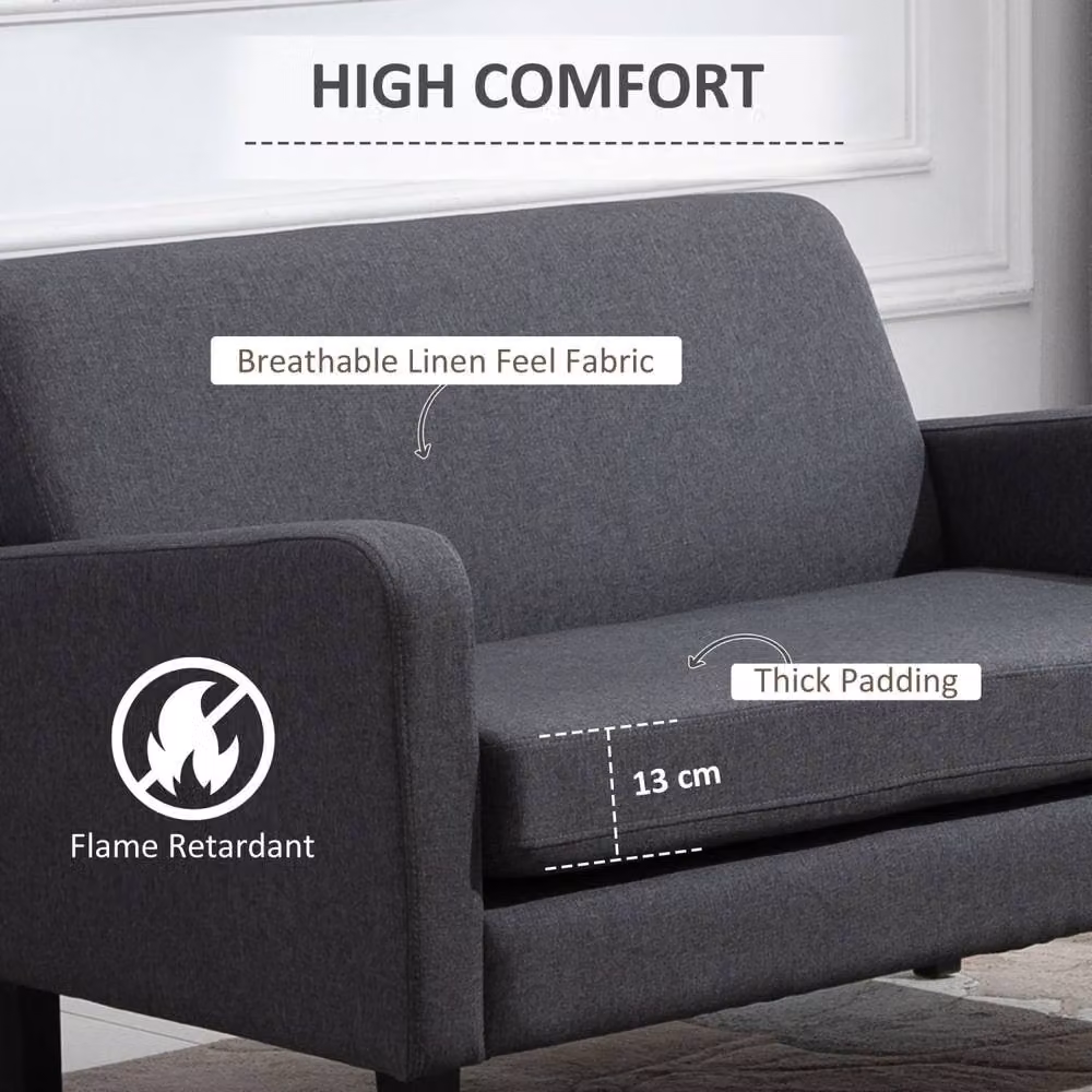 Wyld Haus Kahaba 2 Seater Loveseat in Charcoal Grey with Curved Linen Look Upholstery and Solid Wood Frame – 3
