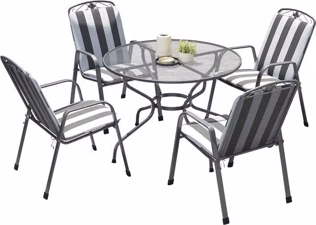 Pacific Lifestyle Savoy 4 Seater Round Metal Mesh Dining Set with Floral Cushions in Silver
