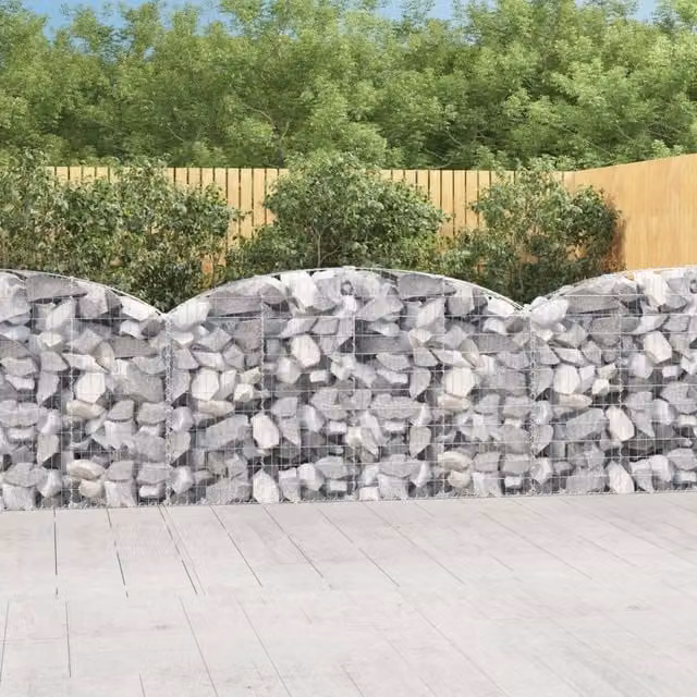 Berkfield Home Arched Gabion Basket in Silver Galvanised Steel, W: 200 cm, D: 30 cm, H: 100-120 cm