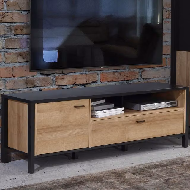Furniture To Go High Rock Industrial TV Unit in Matt Black and Riviera Oak