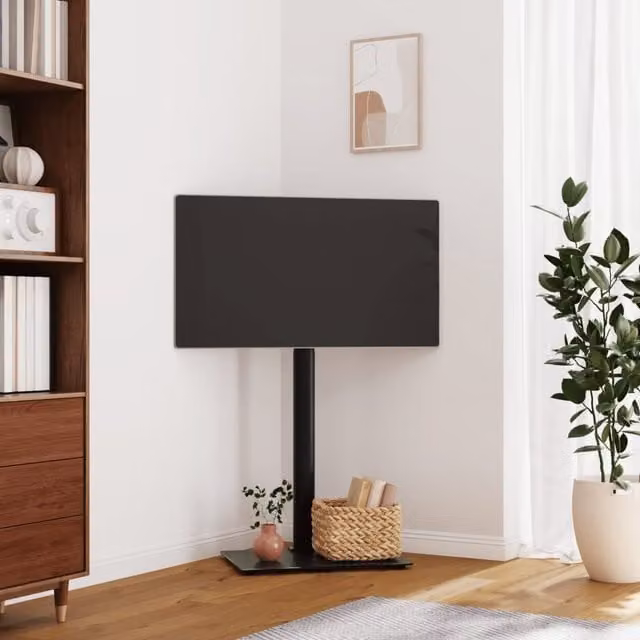 Berkfield Home Corner TV Stand 1-Tier for 32-65 Inch, Black Metal and Glass