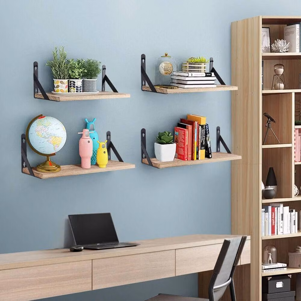 KORVIXA 2-Piece Beige Wooden Floating Wall-Mounted Shelves W/D/H: 100 x 100 x 100 cm – 2