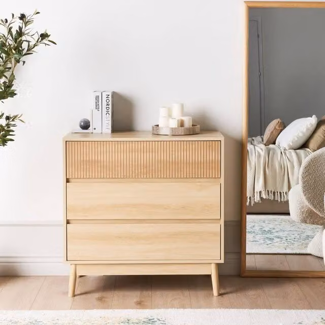 Wyld and Coco 3-Drawer Chest in Light Brown MDF with Pine Legs – 1