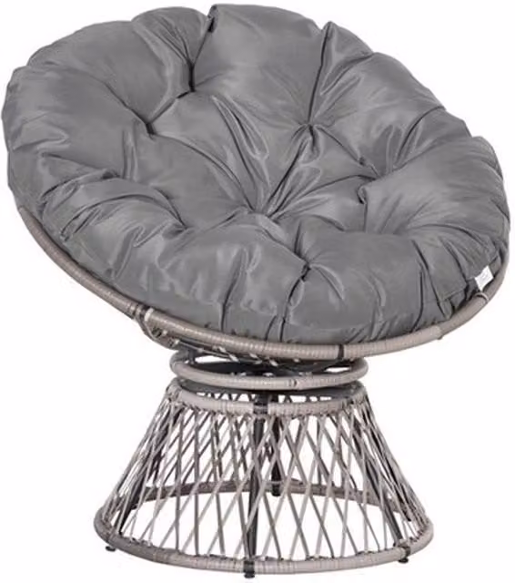 NESTLUNE Swivel Rattan Papasan Moon Bowl Chair in Grey – 1