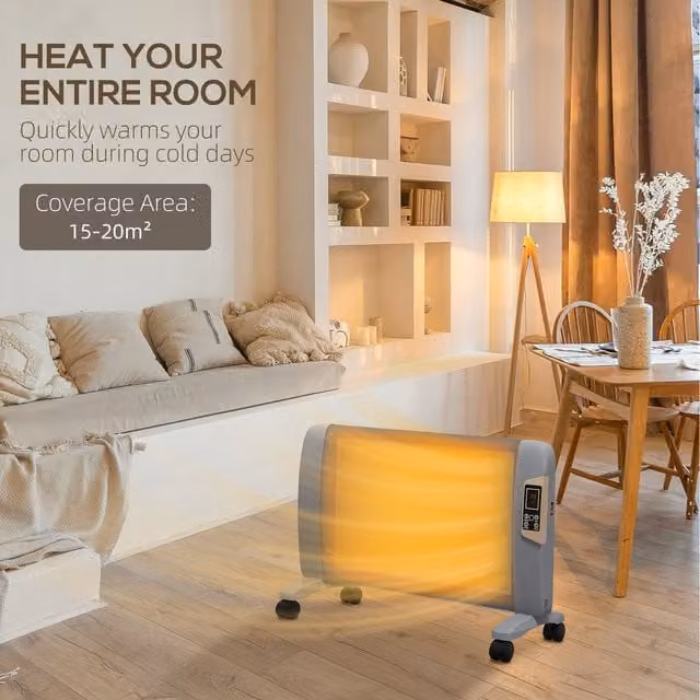 HOMCOM Mica Electric Convector Space Heater with Remote Control and Thermostat, Grey