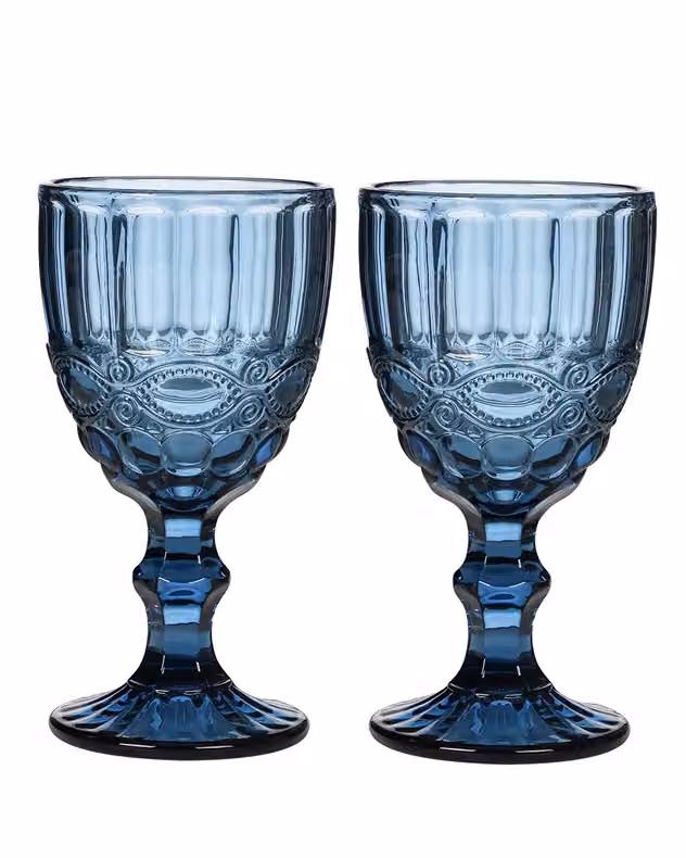 Dibor Set of 2 Sapphire Blue Vintage Luxury Wine Goblets, 350ml per glass – 2