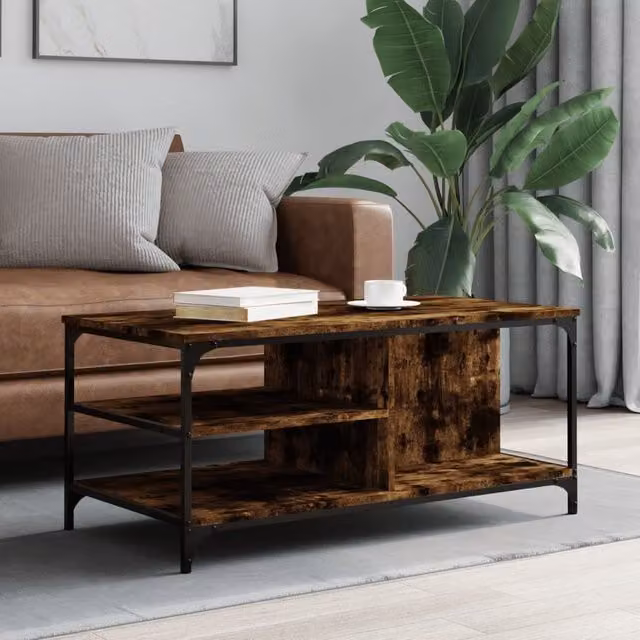 Berkfield Home Smoked Oak Coffee Table in Brown, W/D/H: 100 x 50 x 45 cm – 1