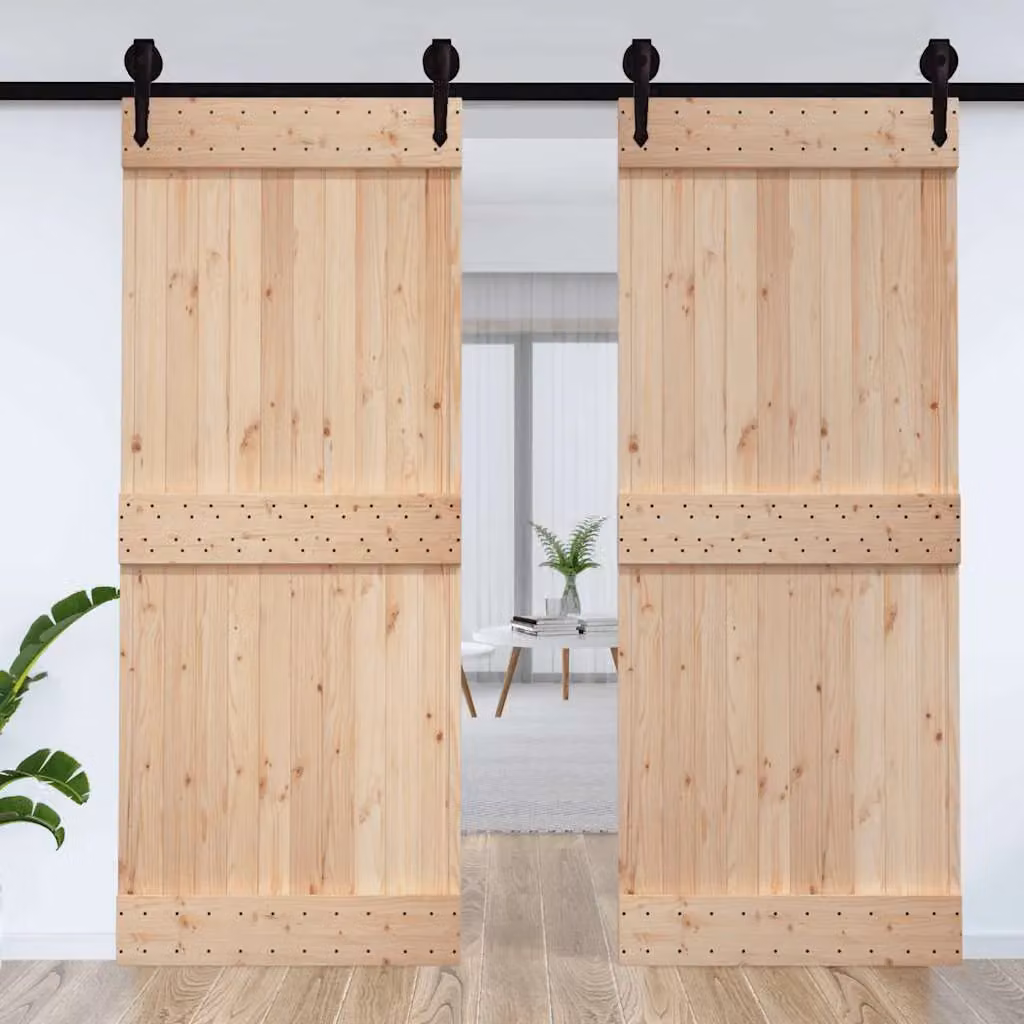 Berkfield Home Narvik Rustic Sliding Door, Solid Pine Wood, Brown, W: 95 cm, H: 210 cm – 1