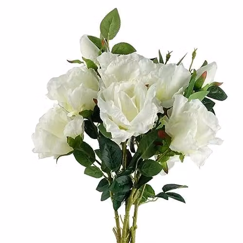Leaf Design White Artificial Rose Floral Arrangement