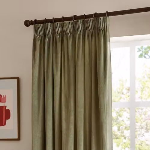 Furn Ultimate Velvet Blackout Pencil Pleat Curtain Pair in Green, W: 168 cm, H: 137 cm – 2