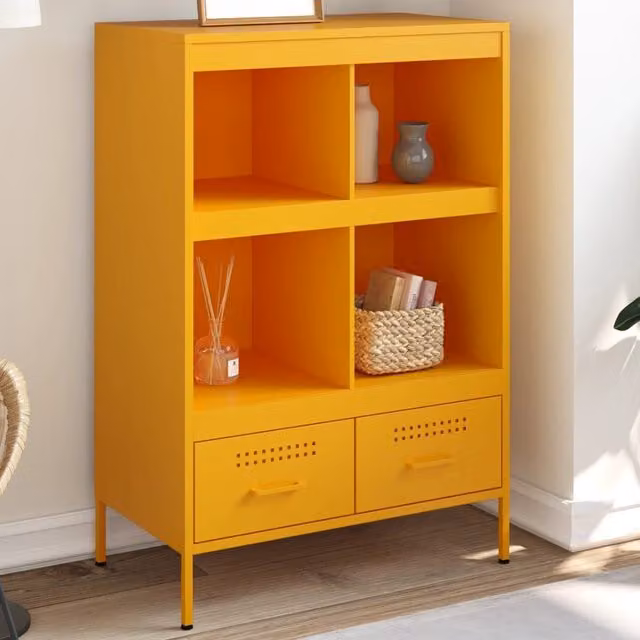Berkfield Home Industrial Highboard in Mustard Yellow with Hinged Doors and Internal Shelves, W/D/H: 68 x 39 x 101.5 cm