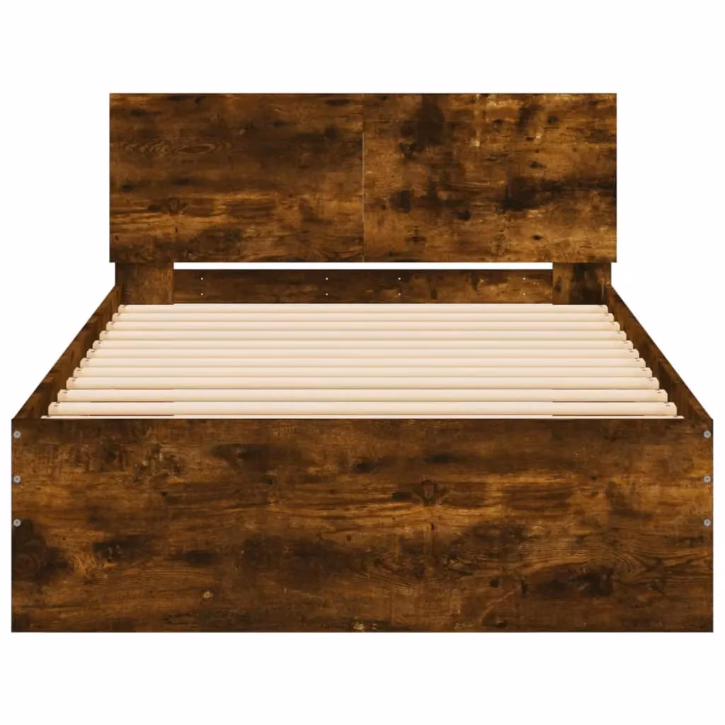 Berkfield Home Bed Frame with Headboard in Smoked Oak Brown, W/D/H: 100 x 200 cm – 4