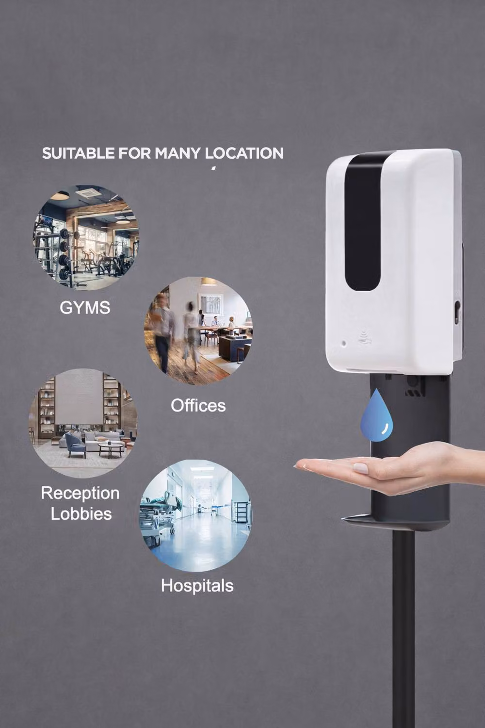 GELCAVE Automatic Hand Sanitiser Dispenser with Infrared Sensor, Bracket and Free-Standing Metal Stand, White – 4