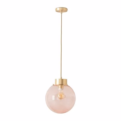 ValueLights Frenchie Pink Glass Globe Pendant Light with Brushed Gold Cap and LED Bulb – 1