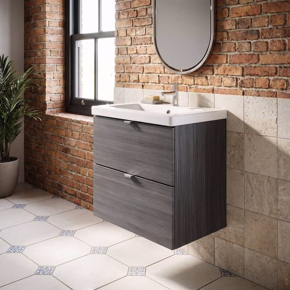 Balterley Alrewas Contemporary Wall Mounted 2 Drawer Vanity Unit with Basin in Anthracite Grey Woodgrain – 2