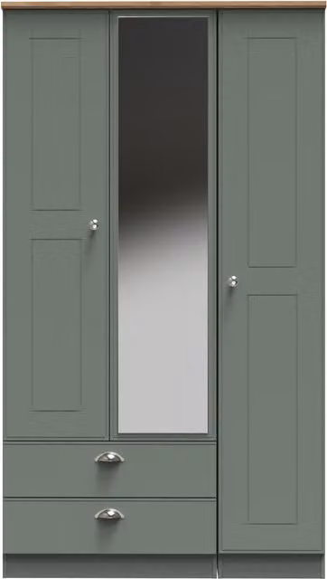 Ready Assembled 2 U Albert Triple Mirrored Wardrobe with 2 Drawers in Pale Green