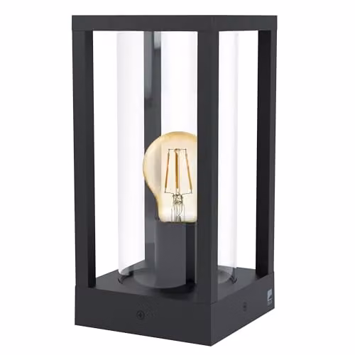 Eglo Cascinetta Black Pedestal Floor Lamp with Transparent Glass Cylinder for Garden and Terrace – 1