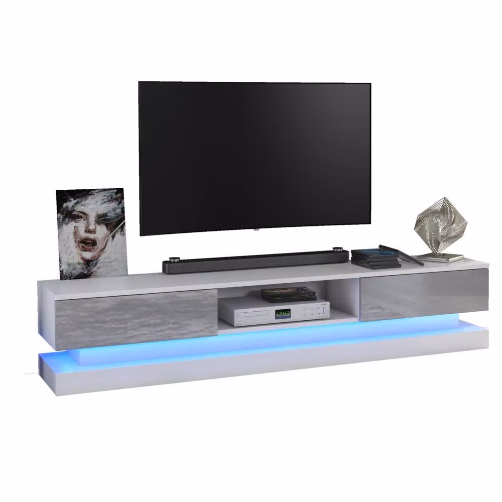 Mex Furniture LTD Bloom TV Unit with White and Grey Gloss Doors and LED Lights, W: 180 cm, H: 36 cm, D: 35 cm – 3