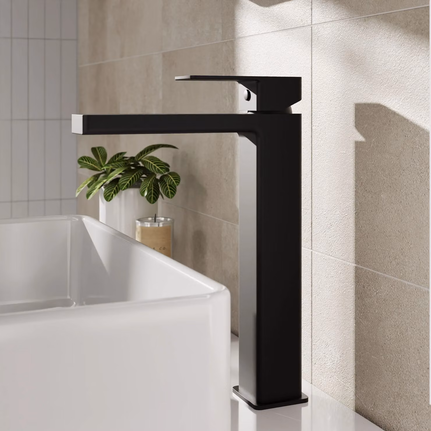 Balterley Square Tall Mono Basin Mixer Tap, High Rise Single Lever Design, Matt Black – 2