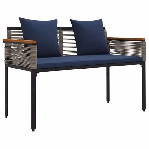 vidaXL 2-Seater Poly Rattan Outdoor Bench in Grey and Blue, W/D/H: 117 x 54 x 74.5 cm